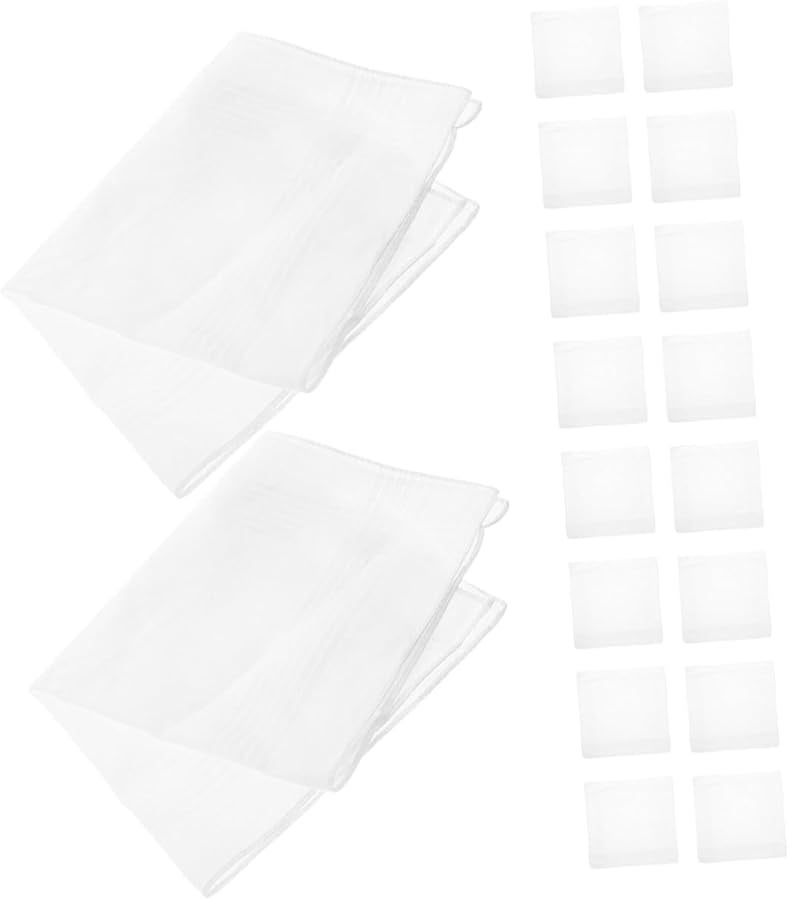 White Cotton Handkerchiefs 18 Pack Soft Reusable Pocket Squares Machine Washable - Image 1