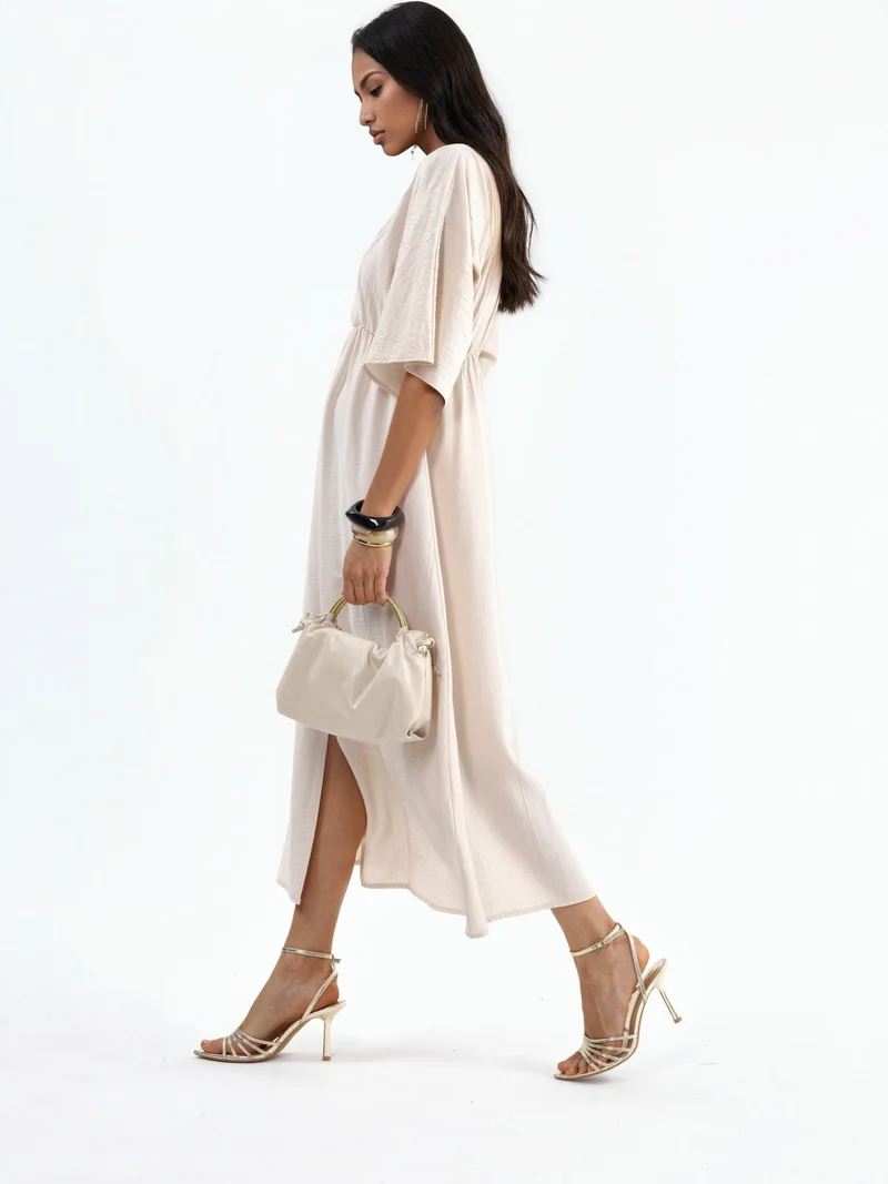 بوسيم BUSEM V-Neck Midi Wrap Dress with Three Quarter Sleeves