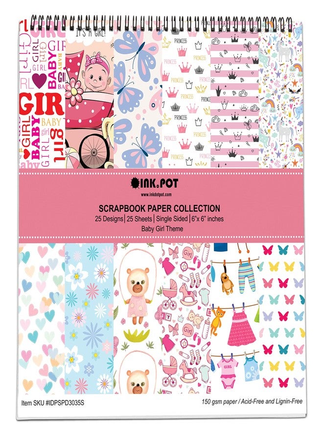 Inkdotpot 25 Sheets Baby Girl Scrapbook Paper Pad 6x6, Single-Sided Scrapbook Paper- Colorful Cardstock Paper Scrapbooking DIY Decorative Background Cardmaking Supplies- Journal Craft Paper - Image 1