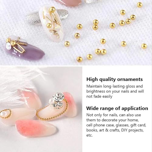 Bellecrey 0.8mm Mini Small Nail Beads Stainless Steel Beads Nail Chain Charms Nails Art Decorations Gun Grey Nail Studs Gold Caviar Nail Charms DIY Tool Nail Studs Accessories Cold Nail Gems (Gold) - Image 4