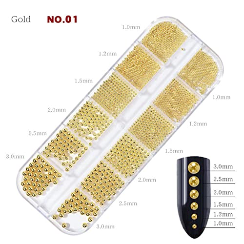 Bellecrey 0.8mm Mini Small Nail Beads Stainless Steel Beads Nail Chain Charms Nails Art Decorations Gun Grey Nail Studs Gold Caviar Nail Charms DIY Tool Nail Studs Accessories Cold Nail Gems (Gold) - Image 3