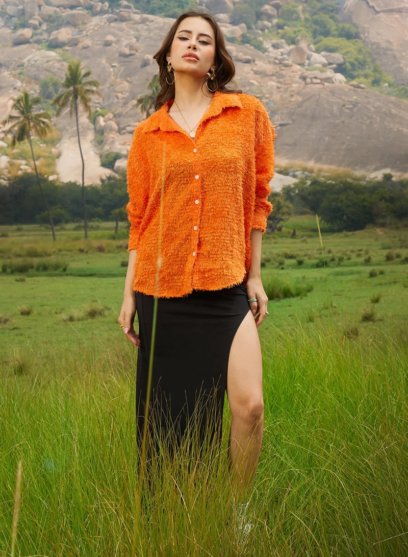 Pinacolada  Women's Pumpkin Orange Sherpa Oversized Shirt for Women | Best Price UAE