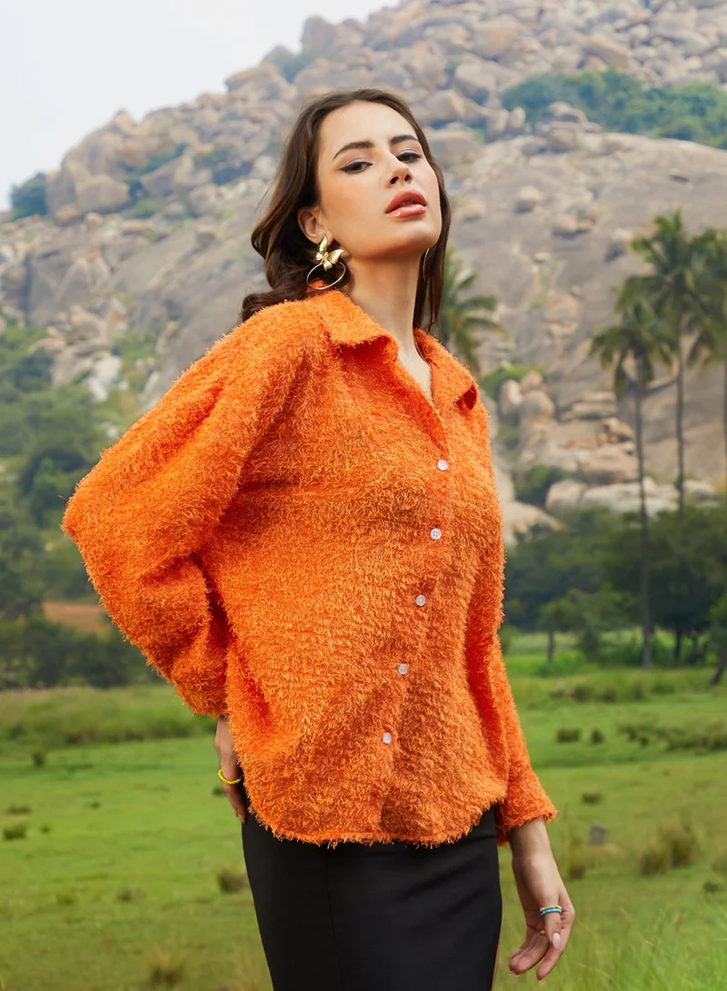 Pinacolada  Women's Pumpkin Orange Sherpa Oversized Shirt for Women | Best Price UAE