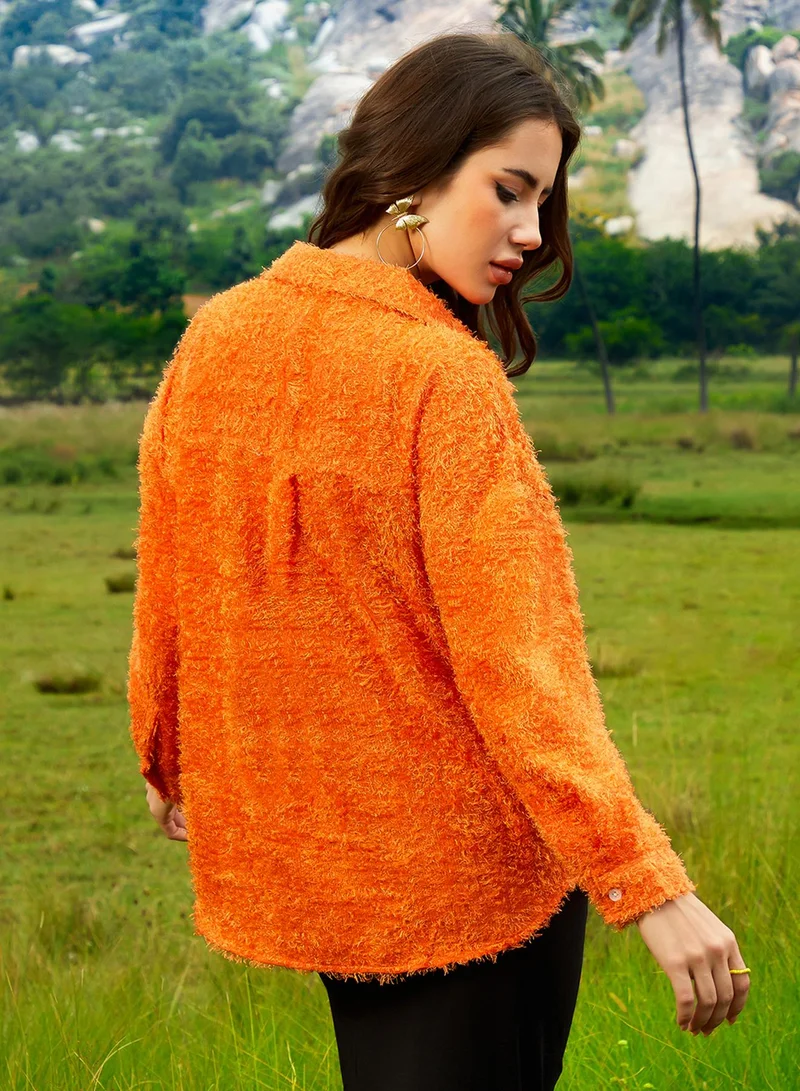 Pinacolada  Women's Pumpkin Orange Sherpa Oversized Shirt for Women | Best Price UAE