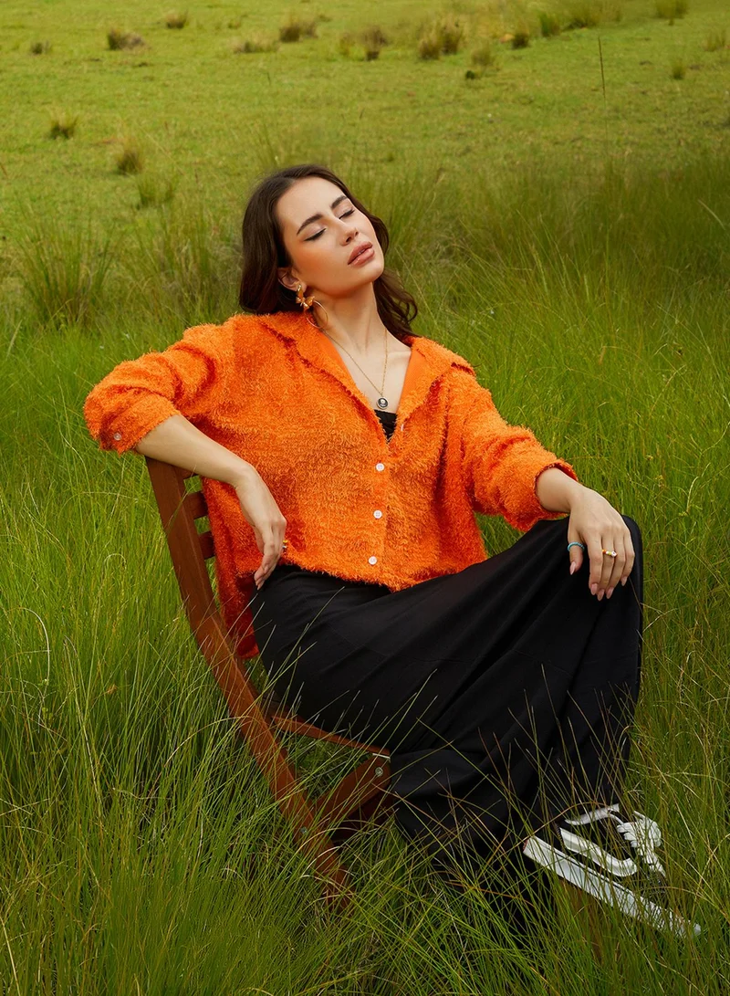 Pinacolada  Women's Pumpkin Orange Sherpa Oversized Shirt for Women | Best Price UAE