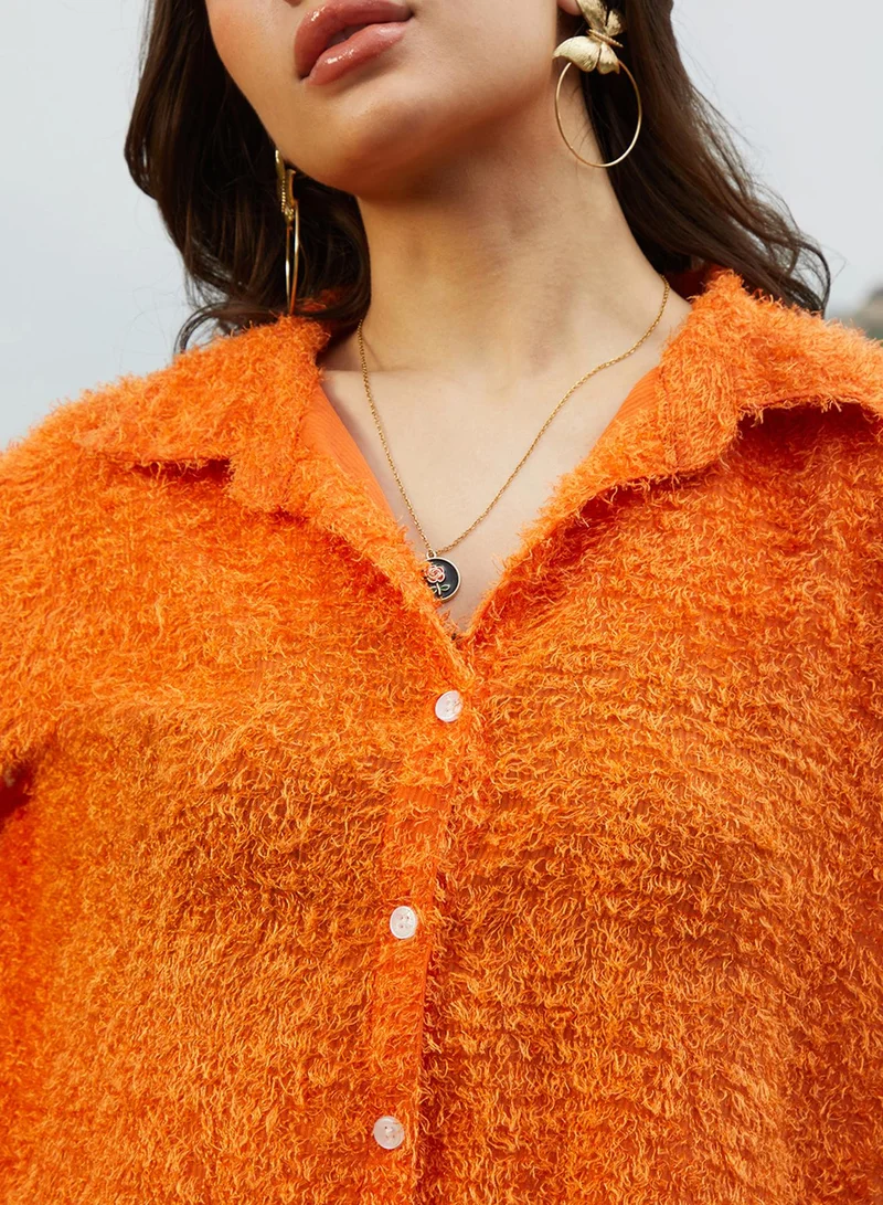 Pinacolada  Women's Pumpkin Orange Sherpa Oversized Shirt for Women | Best Price UAE