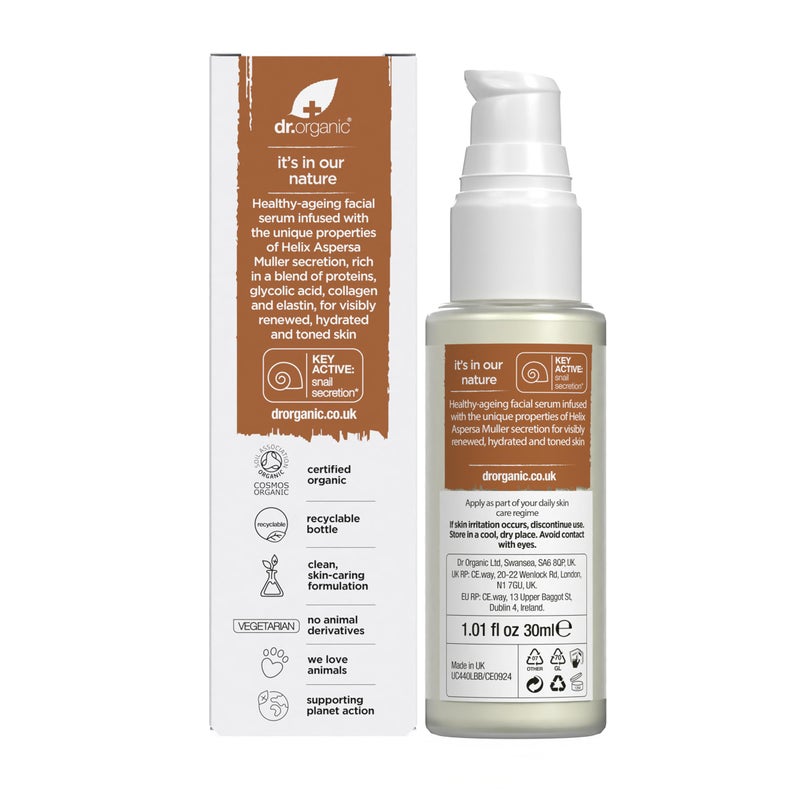 dr.organic Dr. Organic Snail Gel Facial Serum | Hydrates and Restores Skin, Reduces Fine Lines, Natural, Certified Organic, Paraben & SLS-Free, 30 mL / 1 fl oz - Image 2