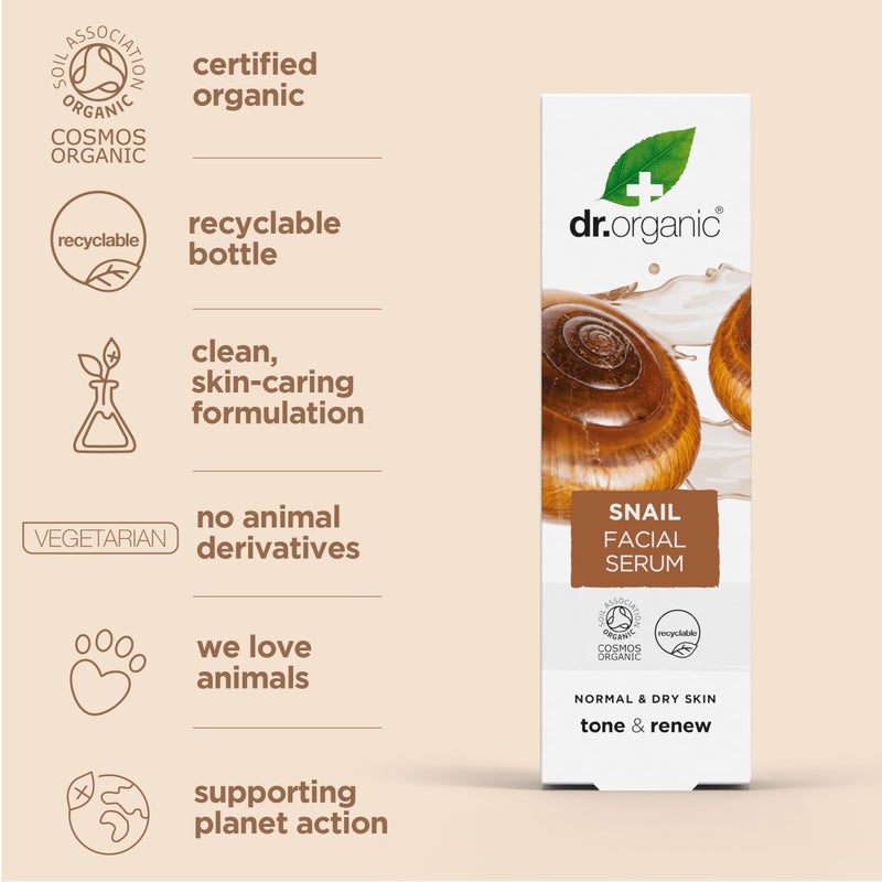 dr.organic Dr. Organic Snail Gel Facial Serum | Hydrates and Restores Skin, Reduces Fine Lines, Natural, Certified Organic, Paraben & SLS-Free, 30 mL / 1 fl oz - Image 4