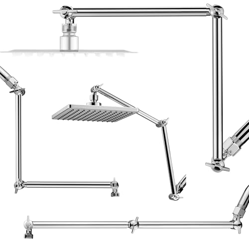 Singing Rain Shower Head Extension Arm, 16'' Solid Brass Extension Extra Long Extender With Locking Set Screw, Rise or Lower Angle Height Adjustable, G1/2 Universal Connector Compatible (Chrome) - Image 1