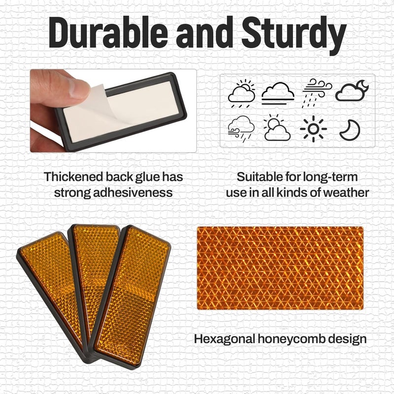 Yinaolan 10 Pack Yellow Self Adhesive Rectangle Reflectors - E11 Approved Road Safety Stick-on Reflectors - Image 3