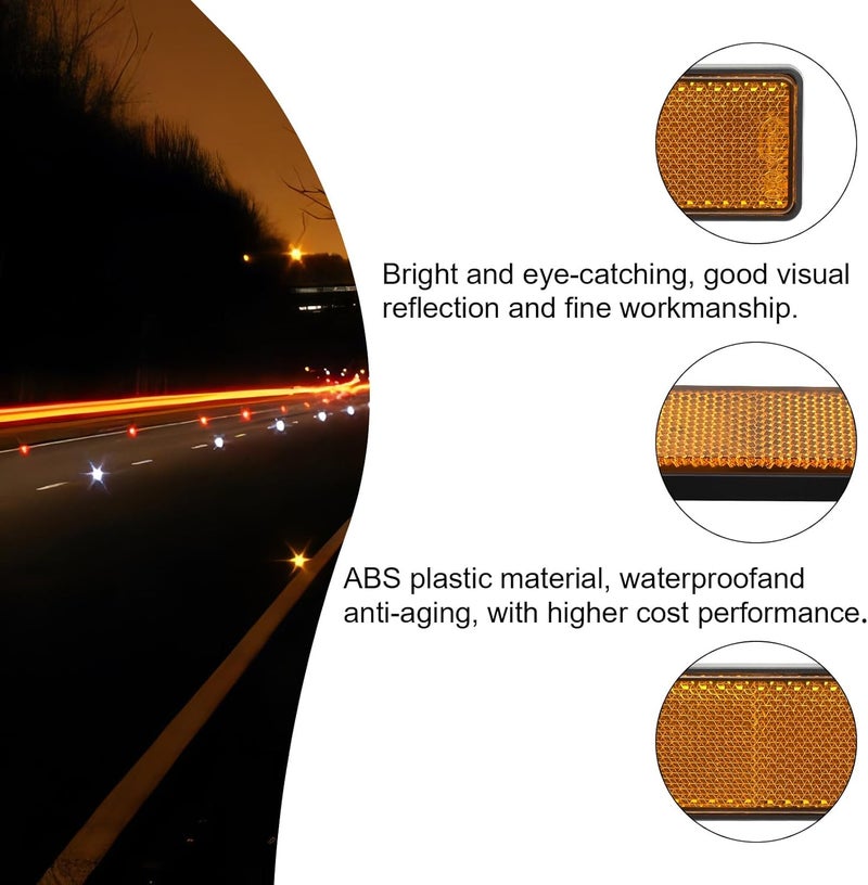Yinaolan 10 Pack Yellow Self Adhesive Rectangle Reflectors - E11 Approved Road Safety Stick-on Reflectors - Image 4
