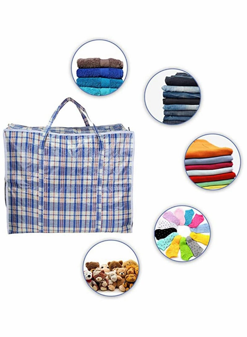 Y&D Large Plastic Checkered Storage Laundry Shopping Bags with Zipper & Handles, Bag Sizes: 60cm X 45cm (Blue)  - Image 3