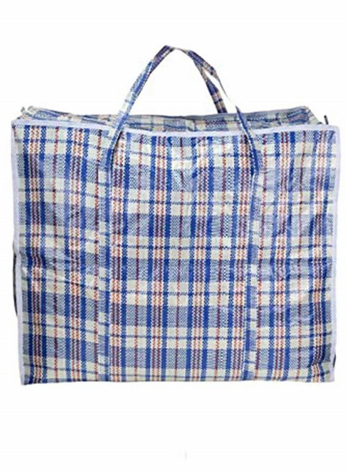 Y&D Large Plastic Checkered Storage Laundry Shopping Bags with Zipper & Handles, Bag Sizes: 60cm X 45cm (Blue)  - Image 2