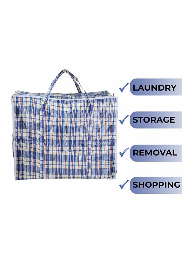 Y&D Large Plastic Checkered Storage Laundry Shopping Bags with Zipper & Handles, Bag Sizes: 60cm X 45cm (Blue)  - Image 4