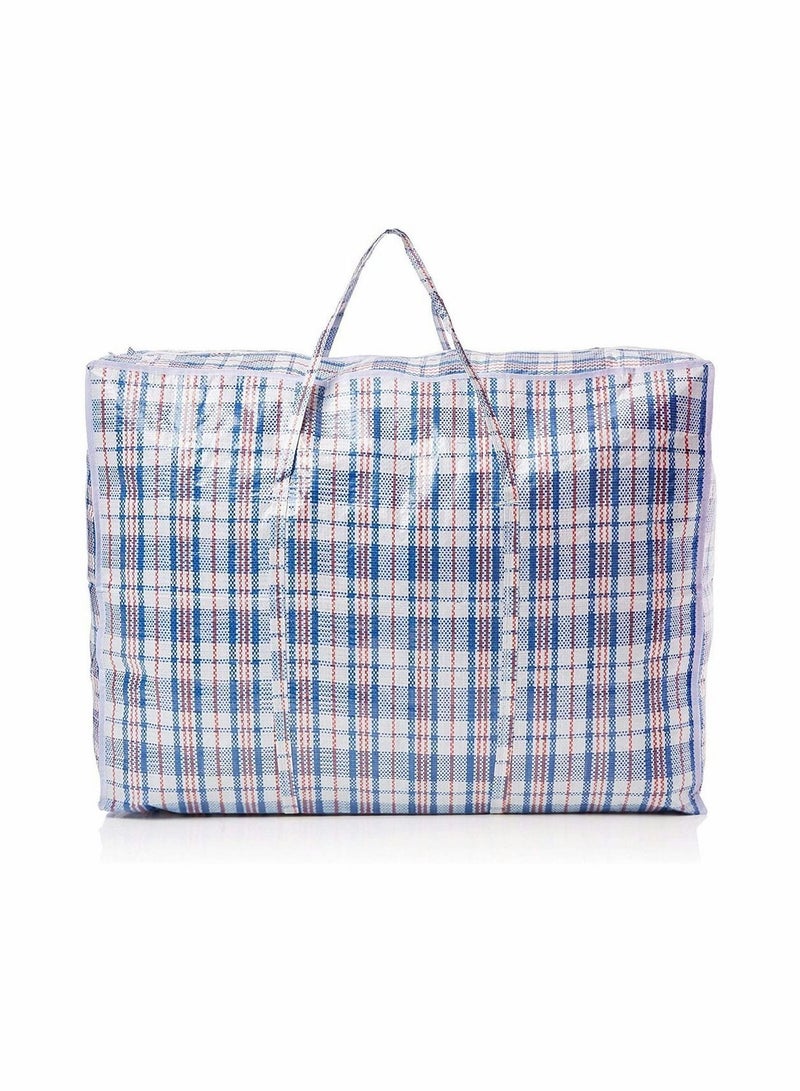 Y&D Large Plastic Checkered Storage Laundry Shopping Bags with Zipper & Handles, Bag Sizes: 60cm X 45cm (Blue)  - Image 1