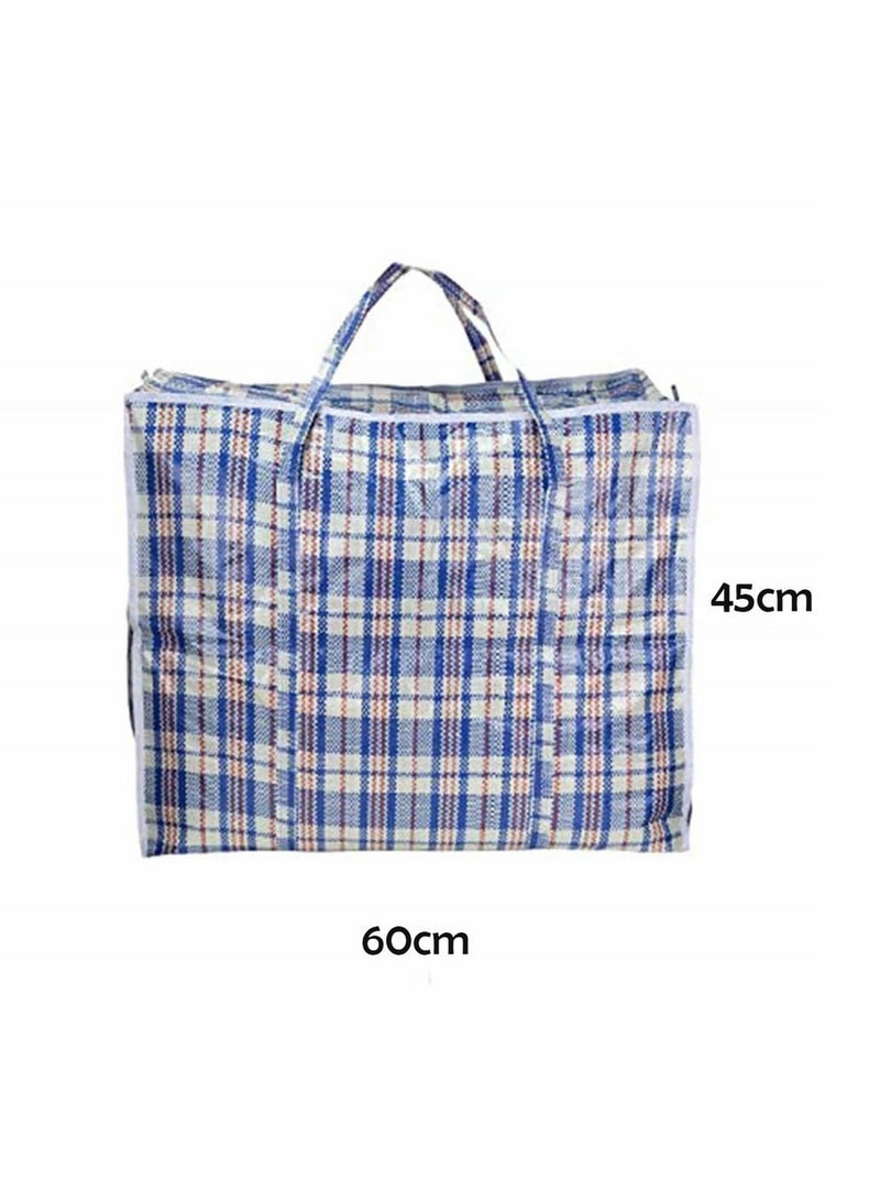Y&D Large Plastic Checkered Storage Laundry Shopping Bags with Zipper & Handles, Bag Sizes: 60cm X 45cm (Blue)  - Image 5