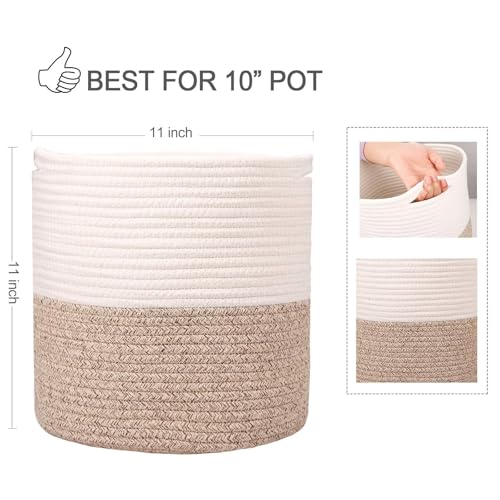 Oradrem Planter Baskets for Indoor 11" Planters Cotton Rope Flower Plant Pots Cover,Woven Storage Baskets for Crafts, Organization Modern Home Decor 11"x11"Khaki - Image 3