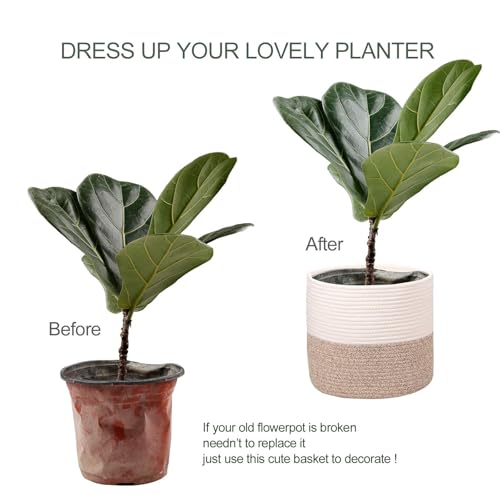 Oradrem Planter Baskets for Indoor 11" Planters Cotton Rope Flower Plant Pots Cover,Woven Storage Baskets for Crafts, Organization Modern Home Decor 11"x11"Khaki - Image 4