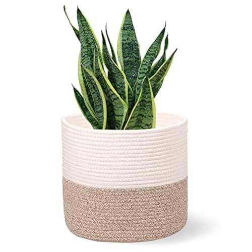 Oradrem Planter Baskets for Indoor 11" Planters Cotton Rope Flower Plant Pots Cover,Woven Storage Baskets for Crafts, Organization Modern Home Decor 11"x11"Khaki - Image 1