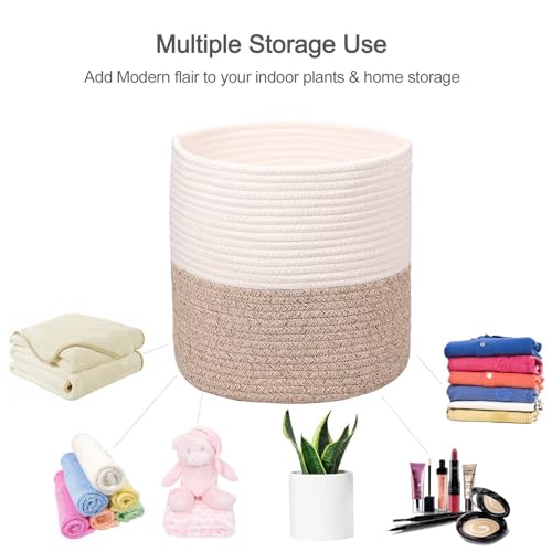 Oradrem Planter Baskets for Indoor 11" Planters Cotton Rope Flower Plant Pots Cover,Woven Storage Baskets for Crafts, Organization Modern Home Decor 11"x11"Khaki - Image 5