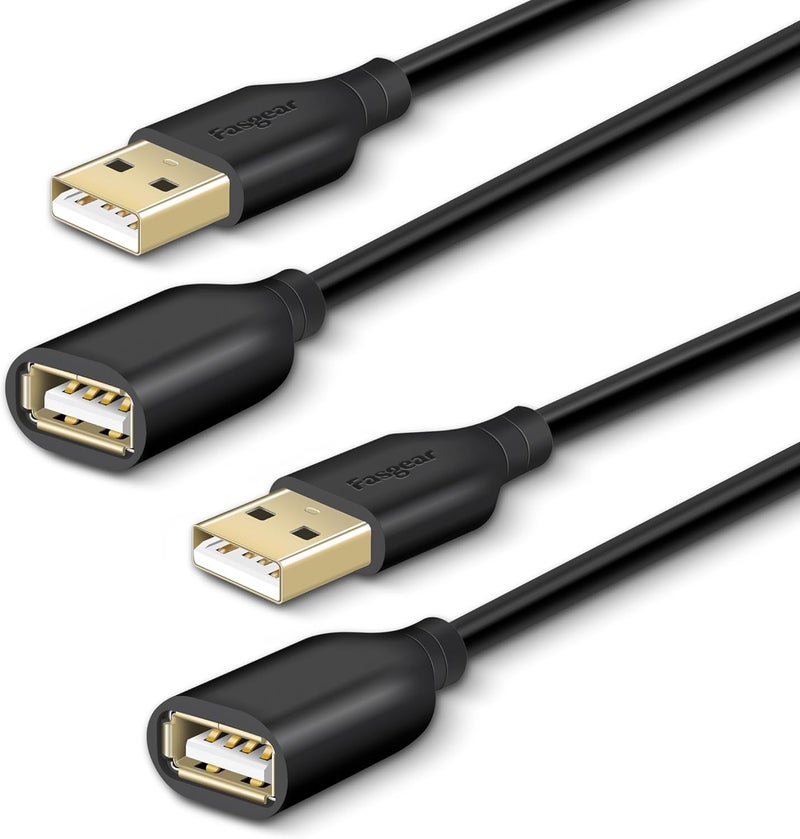 فاسجير كابل تمديد USB 2.0 من ، 2 عبوة [6 قدم/1.83 متر] - كابل موسع USB للشحن والمزامنة من ذكر A إلى أنثى (أسود، أسود) - Image 1