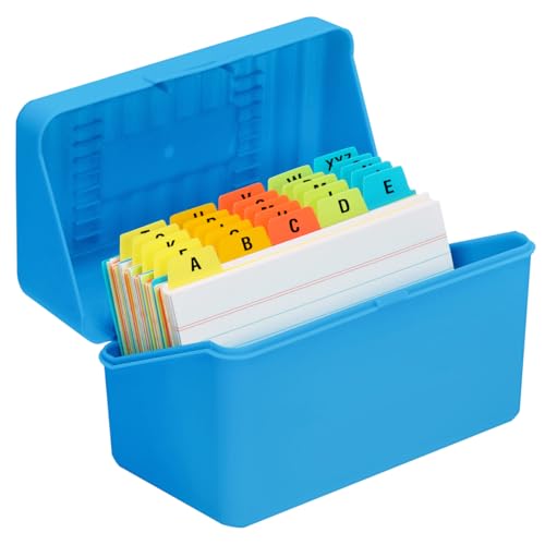 H4D 3x5 Index Card Holder with 100 Heavyweight Ruled Index Cards and 25 Plastic Dividers, Blue - Image 1