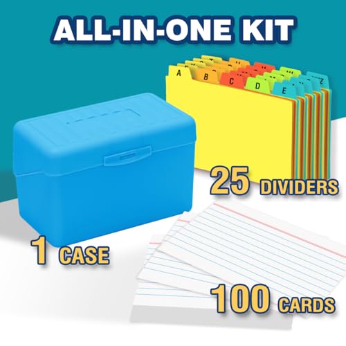 H4D 3x5 Index Card Holder with 100 Heavyweight Ruled Index Cards and 25 Plastic Dividers, Blue - Image 2