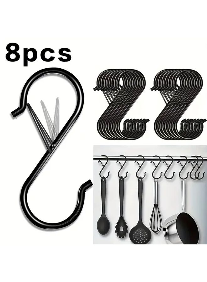 Black Heavy Duty S Hooks 8 Pack With Safety Latch For Kitchen Hanging - Image 1