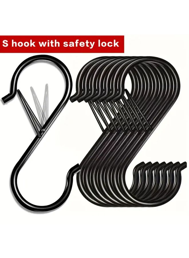 Black Heavy Duty S Hooks 8 Pack With Safety Latch For Kitchen Hanging - Image 2