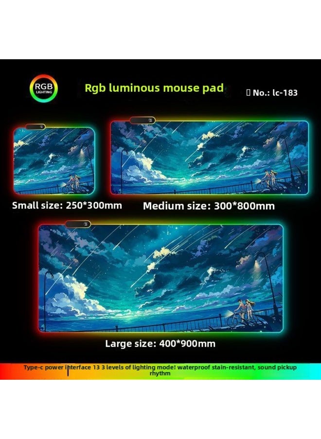RGB Luminous Mouse Pad Computer Keyboard Hand-held Desktop Pad Oversized Game E-sports Pad Thickened Internet Cafe Table Pad-Color:400*900mm-Pattern:Upgraded Version Of Pickup Rhythm-lc183