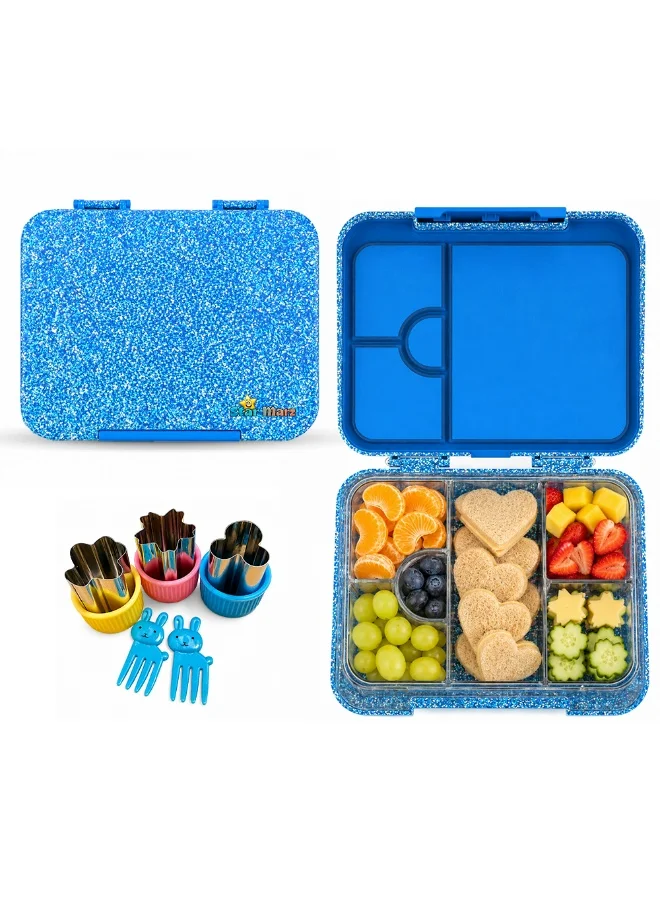 Starmarz StarMarz - Unicorn Blue Bento Glitter Lunch Box wth Plastic Water Bottle Shark (480ml) - Pink