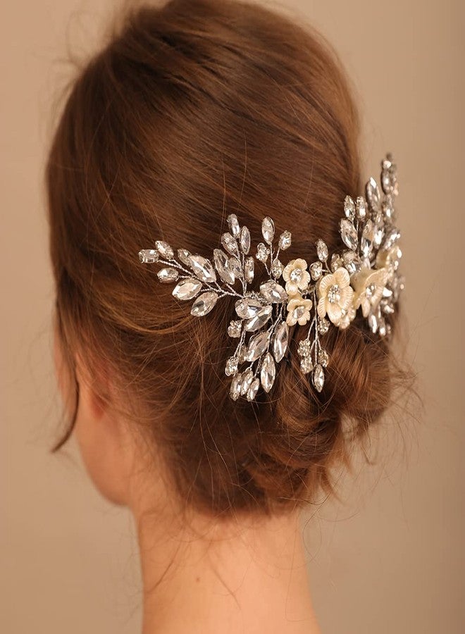BERYUAN Bridal White Flower Light Blue Crystal Rhinestone Hair Comb for Bride Bridesmaid Sliding side Headpieces Wedding Hair Accessories for Women and Girls (Blue 1) - Image 5