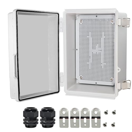 Zulkit Junction Box,IP67 Waterproof Electrical Box Hinged Cover Stainless Steel Latch Plastic Enclosure for Project w Mounting Plate Wall Bracket and 2 Cable Gland Grey 11"x7.5"x5.5"/280x190x140mm - Image 1