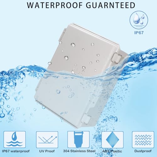 Zulkit Junction Box,IP67 Waterproof Electrical Box Hinged Cover Stainless Steel Latch Plastic Enclosure for Project w Mounting Plate Wall Bracket and 2 Cable Gland Grey 11"x7.5"x5.5"/280x190x140mm - Image 2