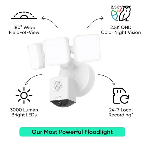 WYZE Floodlight Camera Pro, PCMag Editors' Choice 3000-Lumen LEDs, 2.5K HD Outdoor Security Camera, 180° Wide View, Motion Detection, Color Night Vision, Works with Alexa & Google-White - Image 2