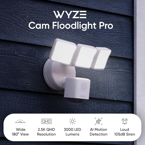WYZE Floodlight Camera Pro, PCMag Editors' Choice 3000-Lumen LEDs, 2.5K HD Outdoor Security Camera, 180° Wide View, Motion Detection, Color Night Vision, Works with Alexa & Google-White - Image 3