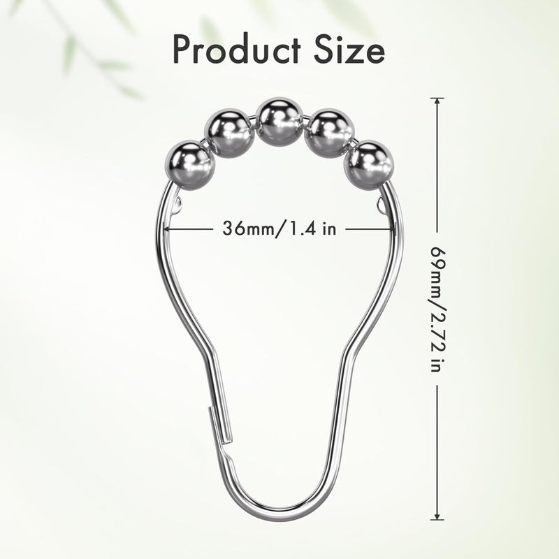 Amazer Shower Curtain Rings, Rust-Resistant Metal Shower Hooks Ring Shower Rings for Curtain Rolling Shower Curtain Hooks for Bathroom Shower Rod Shower Curtain Hangers, Set of 12, Chrome - Image 2