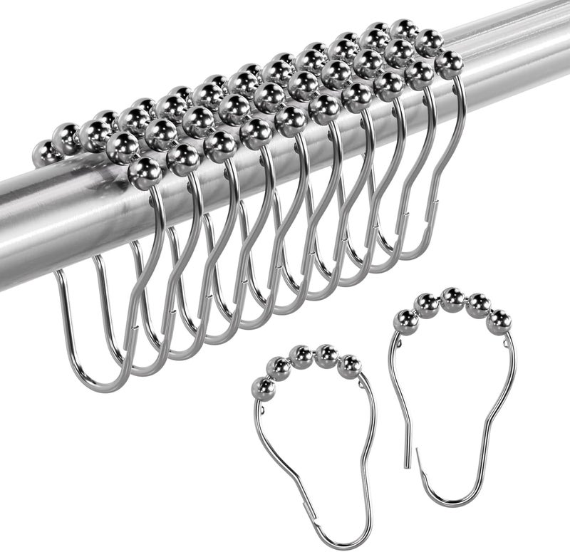 Amazer Shower Curtain Rings, Rust-Resistant Metal Shower Hooks Ring Shower Rings for Curtain Rolling Shower Curtain Hooks for Bathroom Shower Rod Shower Curtain Hangers, Set of 12, Chrome - Image 1
