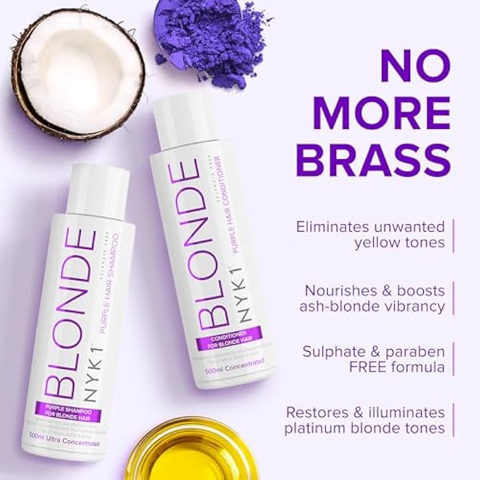 NYK1 NO MORE BRASS Purple Shampoo And Conditioner Set (2 x 16.9 Fl Oz) SULFATE FREE Purple Shampoo For Blondes And Conditioner Set To Eliminate Yellow Brassy Tones - Image 4
