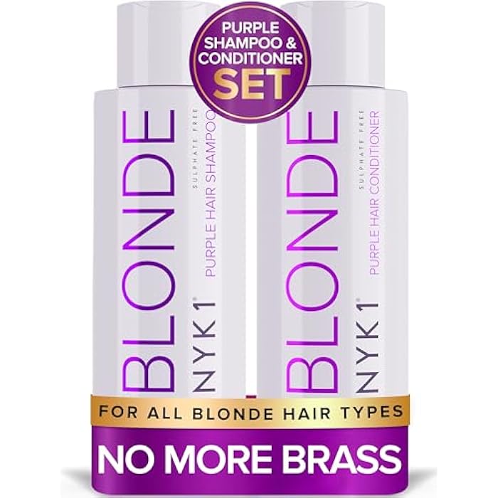 NYK1 NO MORE BRASS Purple Shampoo And Conditioner Set (2 x 16.9 Fl Oz) SULFATE FREE Purple Shampoo For Blondes And Conditioner Set To Eliminate Yellow Brassy Tones - Image 1