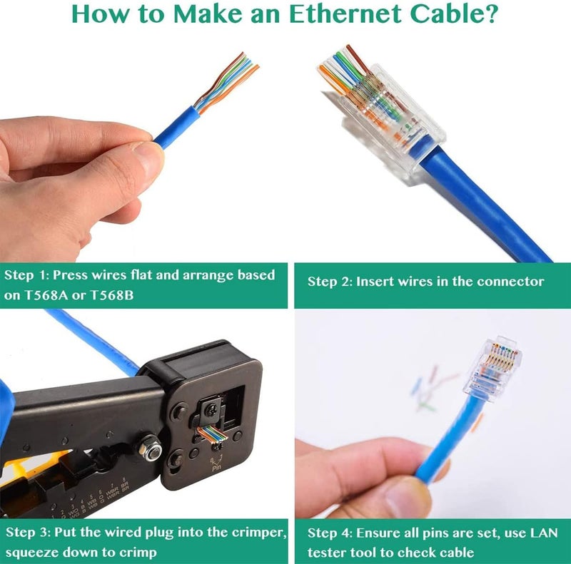 Greluma جريلوما ()، 100 قطعة من موصلات RJ45 من نوع CAT6، مزودة بأطراف مطلية بالذهب لأسلاك الإيثرنت. - Image 5
