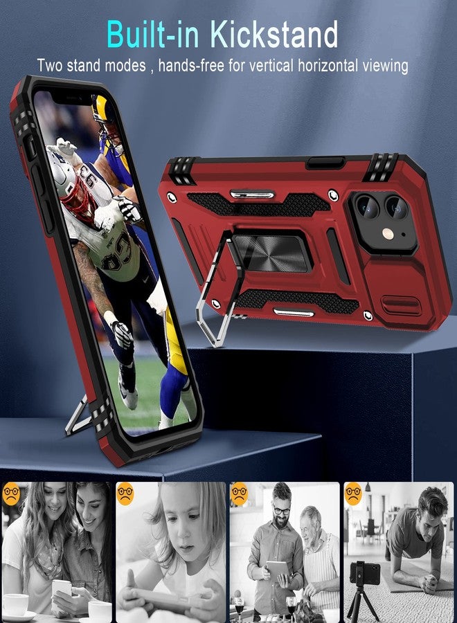 DEERLAMN جراب DEERLAMN لهاتف iPhone 11 مع غطاء كاميرا منزلق + واقي شاشة (عبوتان)، غطاء حماية مقاوم للصدمات بحلقة دوارة ومسند قابل للطي - أحمر - Image 4
