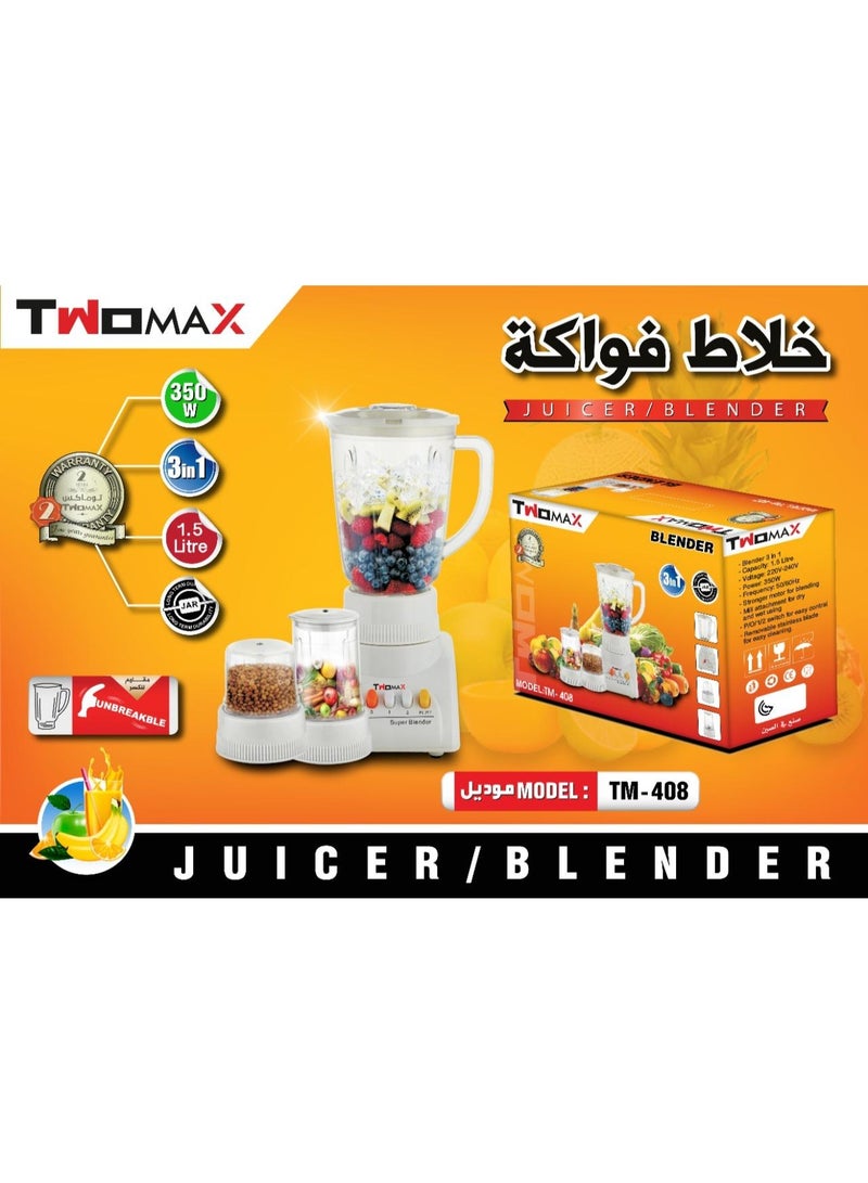 Twomax 3-in-1 Blender, Grinder and Chopper (Model TM-408)