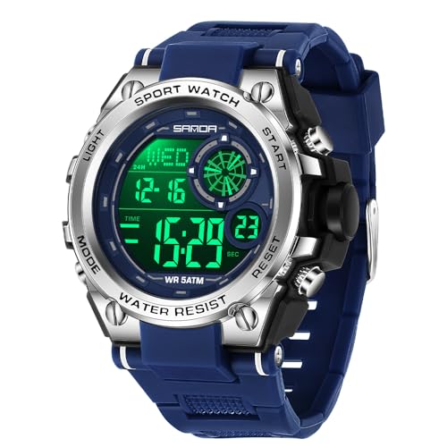 FANMIS Mens Military Multifunction Digital Watches 50M Water Resistant Electronic 7 Color LED Backlight Black Sports Watch (a-Blue) - Image 2