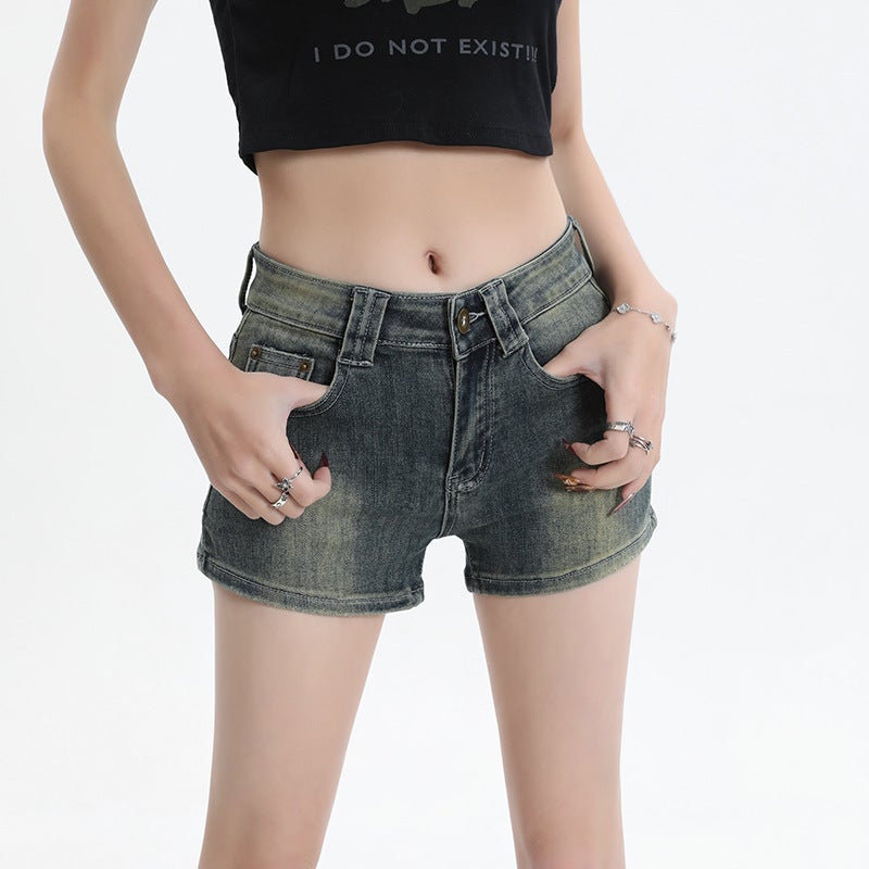 American Retro Stretch Denim Shorts for Women, High Waist, Body Shaping, A-Line - Image 2
