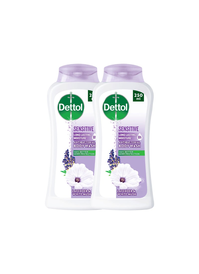 Dettol Sensitive Anti Bacterial Body Wash, 250ml × 2 - Image 1