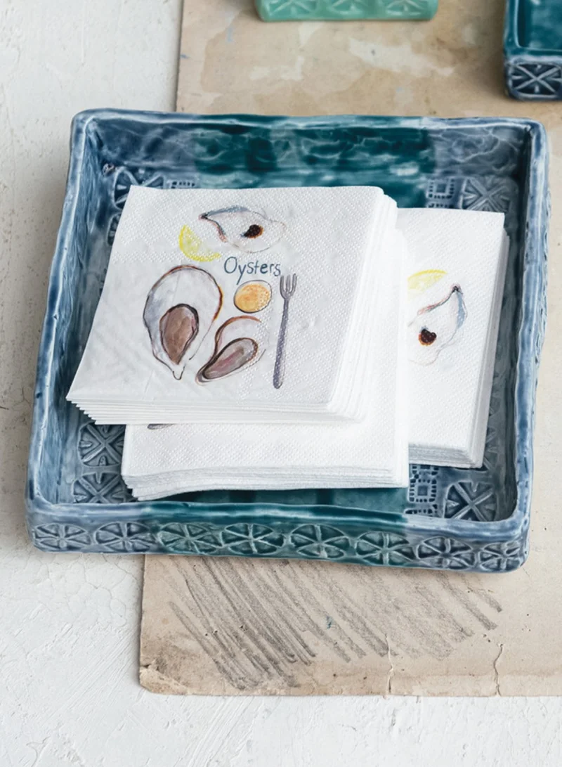 The Saffron Souk Color Washed Debossed Tray-Blue