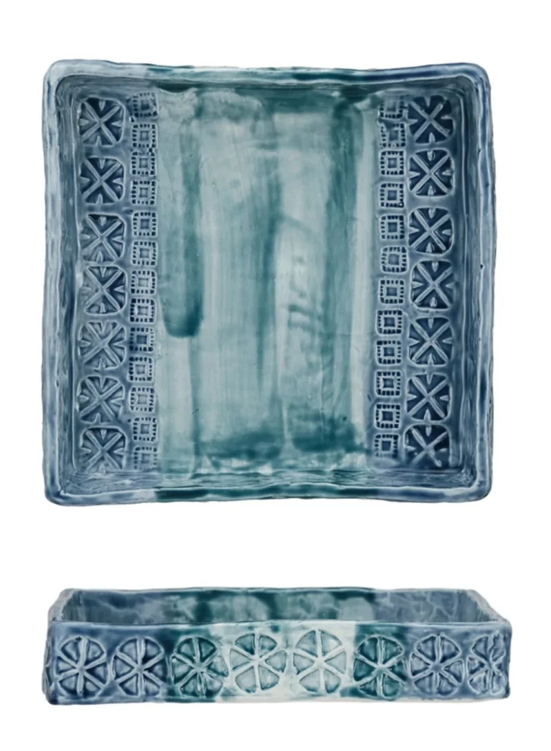 The Saffron Souk Color Washed Debossed Tray-Blue