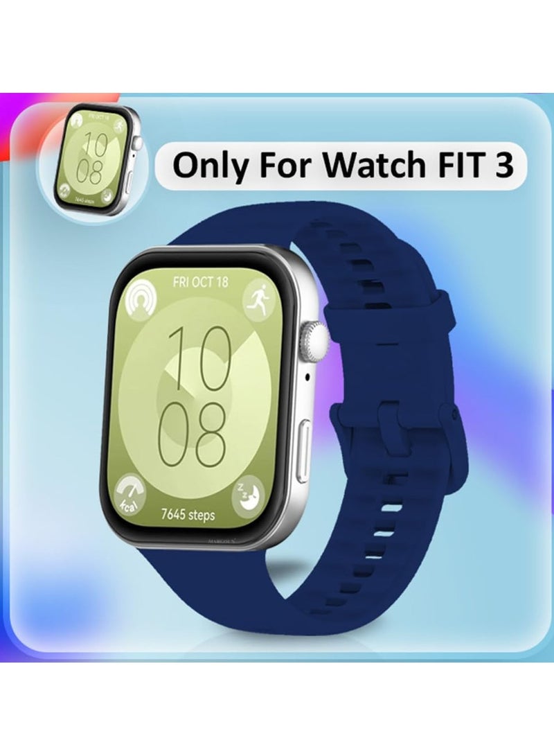 Silicone Strap Compatible with Huawei Watch Fit 3, Adjustable Silicone Sport Watch Band Replacement Wristband for Men Women (Blue) - Image 3