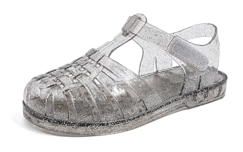 GUGUYeah Jelly Sandals for Girls,Closed Toe Princess Costume Summer Dress Shoes Fisherman Gladiator Water Beach Flat Sandals for Toddler/Little Kid/Big Kid(Black Glitter) - Image 1